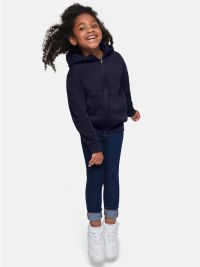 Dunkelblaue Kinder Kapuzen-Sweatjacke aus Bio-Baumwolle mit Reißverschluss